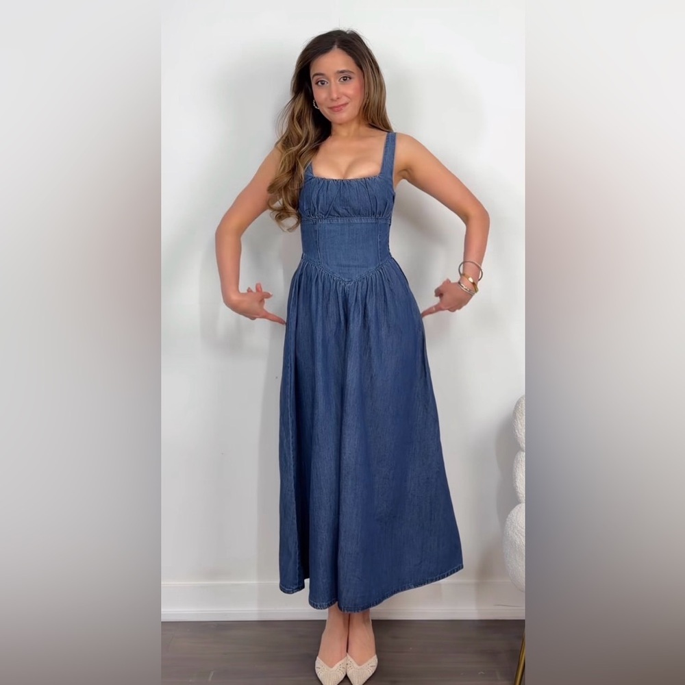 H&M Denim Midi with Square Neck